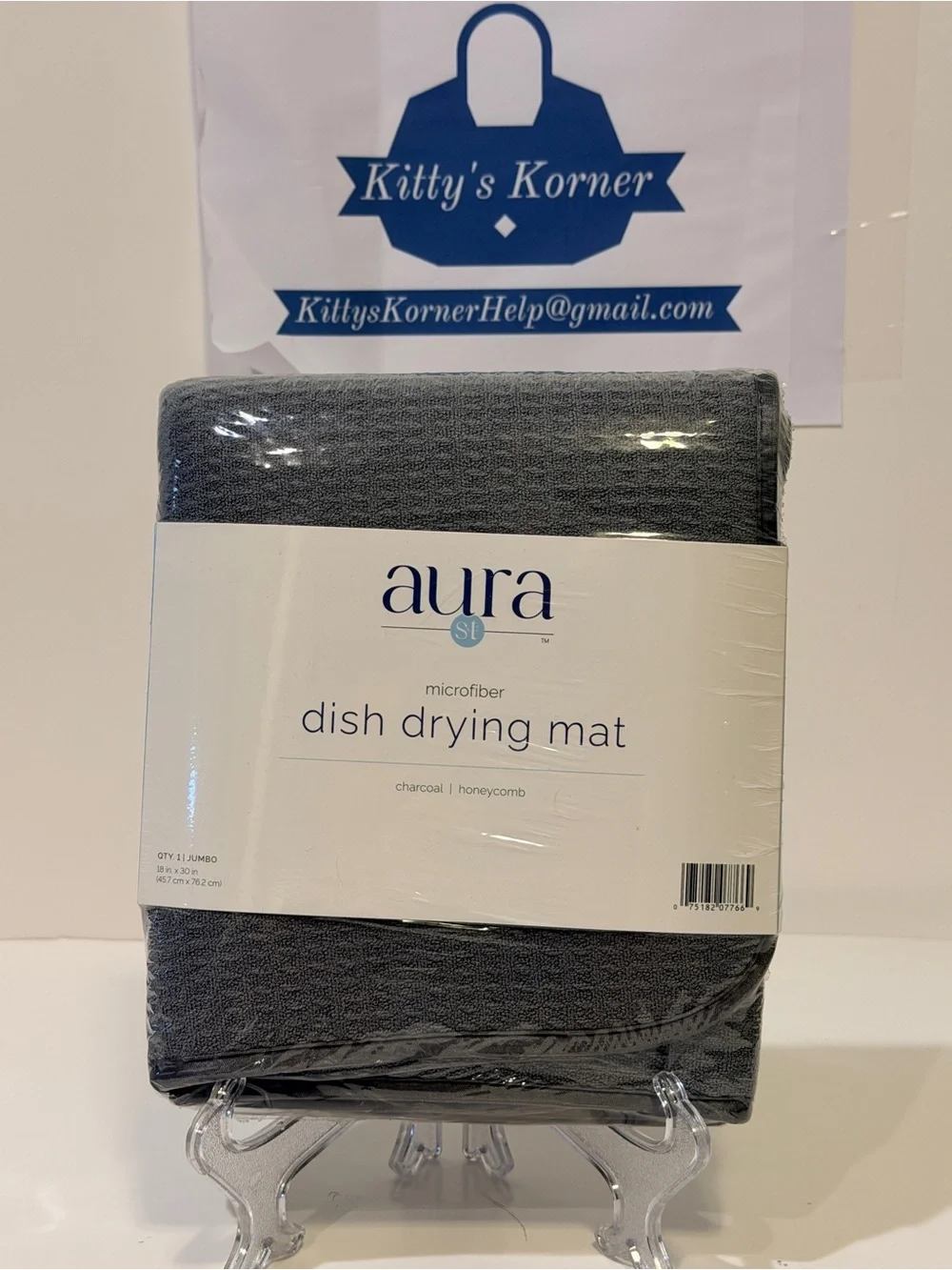 NWT Aura Microfiber Dish Drying Mat - Charcoal Grey Honeycomb 18” x 30”